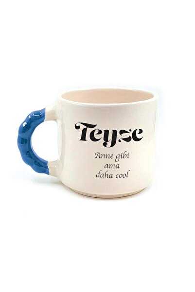 Kırtasiye Ofisi Teyze Baskılı Mavi Kulplu Boncuk Kupa