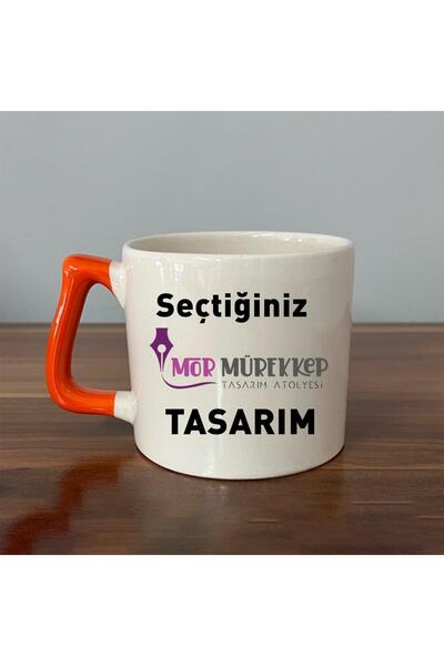 Kırtasiye Ofisi Your Choice Purple Ink Design & Name Orange Handled D Mug
