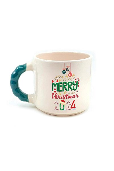 Kırtasiye Ofisi كوب عيد ميلاد سعيد 2024 مطبوع باللون الأخضر مطرز بالخرز مع مقبض