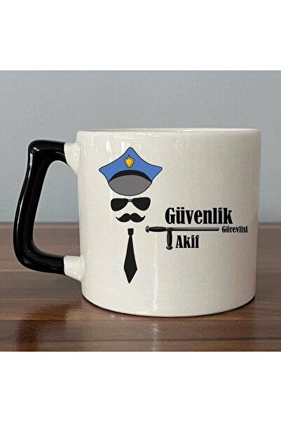 Kırtasiye Ofisi Kişiye Özel Güvenlik Görevlisi Baskılı Siyah Kulplu D Kupa