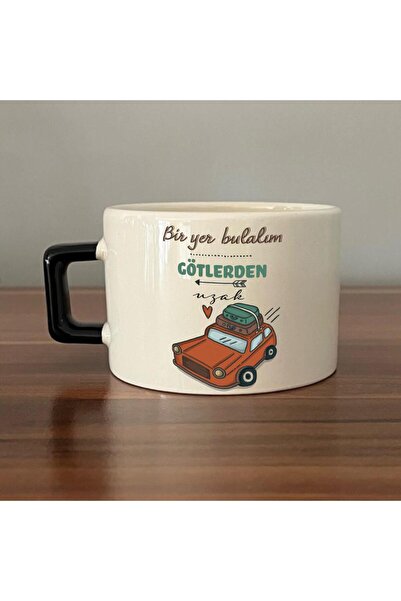 Kırtasiye Ofisi كوب C بمقبض أسود مطبوع عليه عبارة "Let's Find a Place Far Fro...