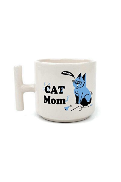 Kırtasiye Ofisi كوب أبيض مطبوع عليه Cat Mom بمقبض