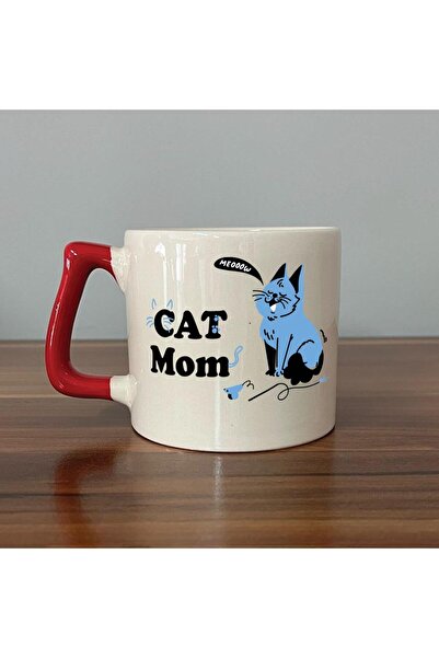 Kırtasiye Ofisi كوب على شكل حرف D مع مقبض أحمر مطبوع عليه Cat Mom