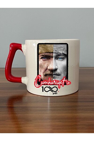 Kırtasiye Ofisi كوب على شكل D مطبوع عليه الذكرى المئوية لأتاتورك بمقبض أحمر