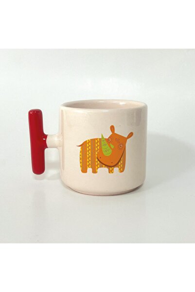 Kırtasiye Ofisi كوب تي بطبعة فرس النهر بمقبض أحمر