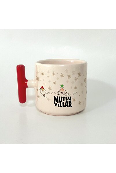 Kırtasiye Ofisi Mutlu Yıllar Kar Taneleri Baskılı Kırmıız Kulplu T Yılbaşı Ku...