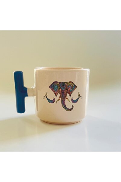 Kırtasiye Ofisi كوب على شكل حرف T بتصميم وجه الفيل ومقبض أزرق