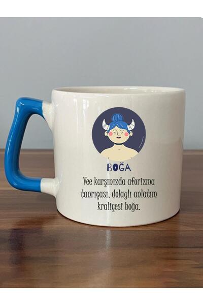 Kırtasiye Ofisi كوب على شكل حرف D بمقبض أزرق مطبوع عليه برج الثور وبيان مضحك عنه