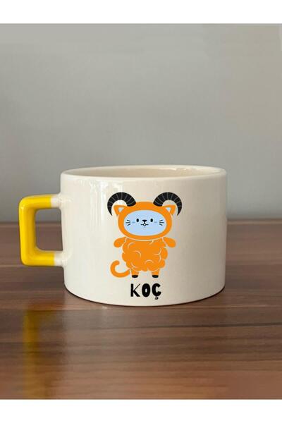 Kırtasiye Ofisi كوب على شكل حرف C بمقبض أصفر مطبوع عليه علامة برج الحمل والعر...