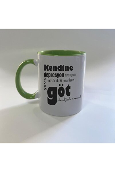 Kırtasiye Ofisi Kendine Depresyon Teşhisi Koymadan Önce Baskılı Yeşil Mega Kupa