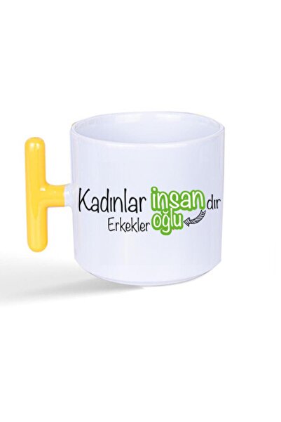 Kırtasiye Ofisi Women Are Human, Men Humanoid Printed Women's Day Yellow Hand...