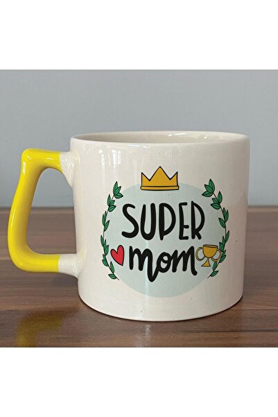 Kırtasiye Ofisi كوب سوبر مام مطبوع بمقبض أصفر على شكل حرف D