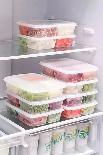 Ecolux 12 Pieces of 4 Compartments Frozen Lunch Food Meat and Vegetable Storage Container - Freezer Mincer Box - 1000 ML