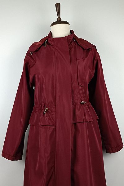 duay butik Hooded Trench Coat Claret Red K274