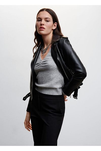 MANGO Woman Leather Look Biker Jacket