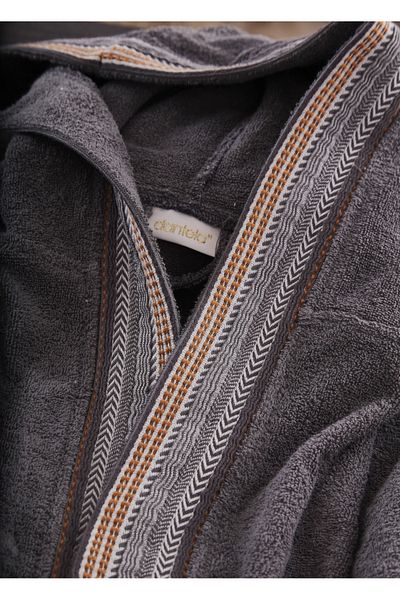 Dantela Men's Gray Jacquard Hooded Cotton Single Bathrobe - 2Xl/3Xl