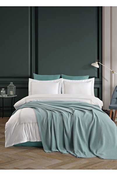 Dantela Florentino Embroidered White/Mint Duvet Cover and Pike Set