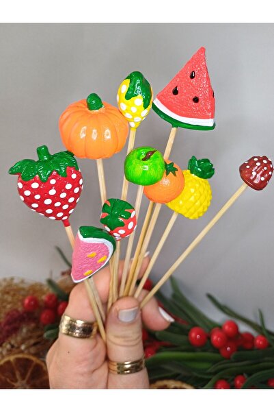 Dekoratif atölye 10lu Taş Meyve Saksı Süsü Seti - Saksı Dibi Süsü - Taş Figür...