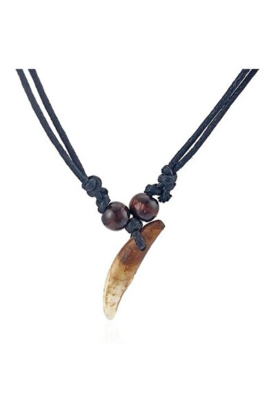 Profisher Doğal Tibet Beyaz 3-4cm Kurt Dişi Kolye Ayarlı İp Çift Boncuklu