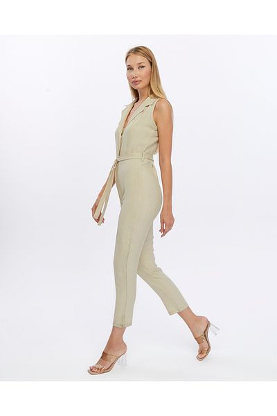 İkmal Beige Linen Women's Jumpsuit