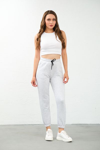 PUNKY CAT Γκρι γυναικείο Jogger Sweat παντελόνι με ψηλή μέση και τσέπες