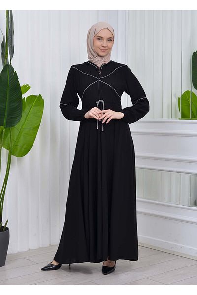 Modamix Women's Hooded Belted Hijab Abaya 605