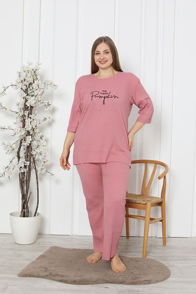 FAMES PİJAMA Ribbed Camisole Cotton Spanish Leg New Season Plus Size Home Wear