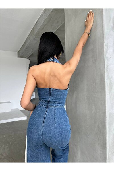 buqre's moda Denim Gold Jumpsuit - Button Detailed