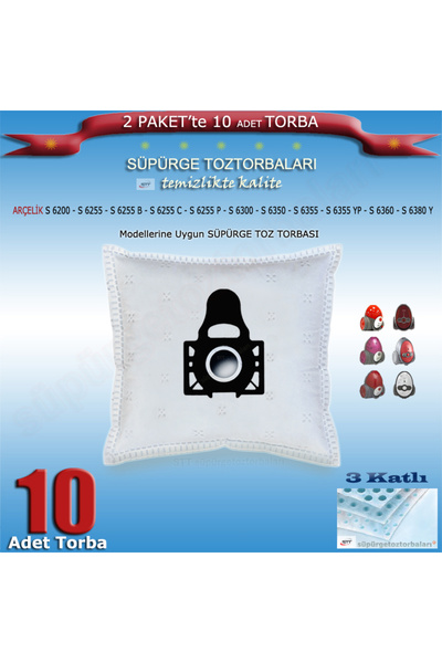 Arçelik Arçeli̇k Vacuum Cleaner Dust Bag - S 6300, S 6350, S 6355, S 6355 Yp, S 6360, S 6380 Y 10 Pieces 200720