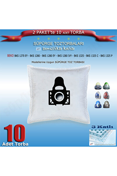 Beko BKS 1270 EY -1280 - 1280EY - 1280IVY - 1325 - 1325C - 1325P Vacuum Cleaner Dust bag 10 pcs 200720