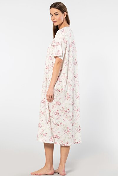 TÜREN Țesătură din viscoză - Cămașă de noapte oversize cu mânecă scurtă cu imprimeu floral pentru femei