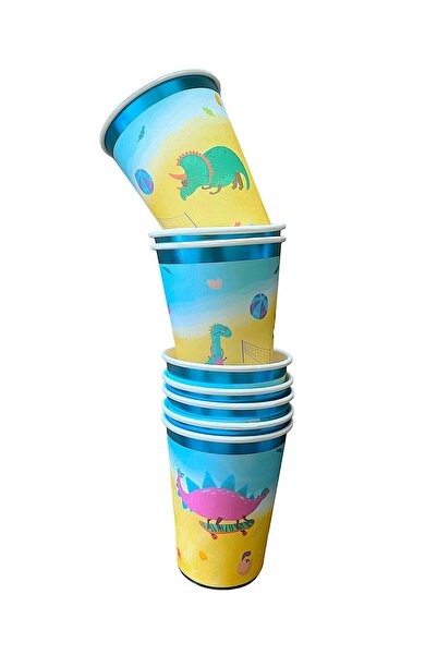 BalinMandalin Dinozor Desenli Yaldızlı Karton Bardak, 8’li