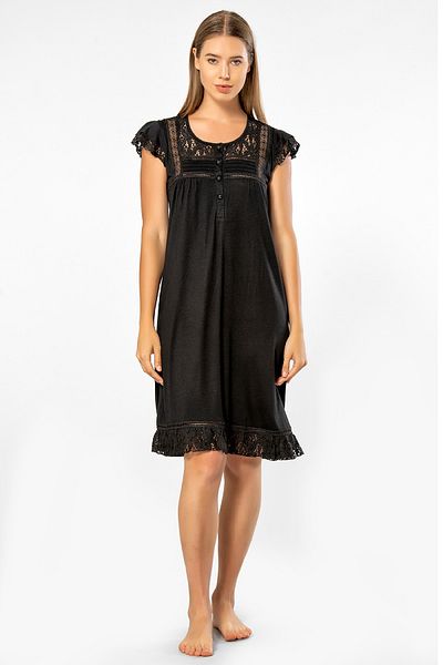 TÜREN Viscose Women's Nightgown - Lace Detailed, Short Sleeve