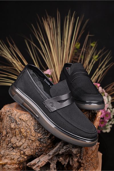 Greyder Men's Black Genuine Leather+Textile Shoes - Elegance and Comfort with Innovative Style