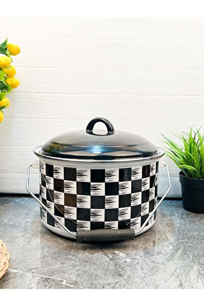 Akkoyunlu home Dama Desenli Kulplu Bakraç Emaye Tencere Takımı Desenli Tencer...