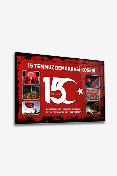 Decorita Cam Tablo | 15 Temmuz Demokrasi Köşesi | Kırmızı  Fon | 40cm x 60cm