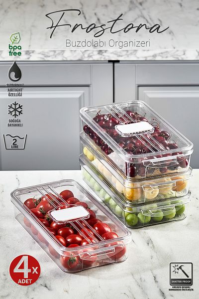 Eva Mia 4x Transparent Frostora Refrigerator Organizer with Lid - Storage Container and Organizer