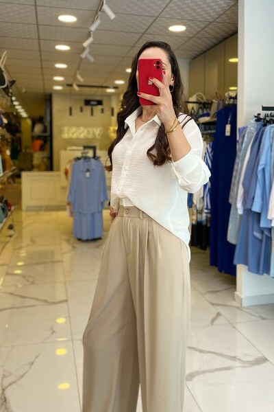 Vosse On Fashıon Ekru Düğmeli Uzun Kollu Gömlek