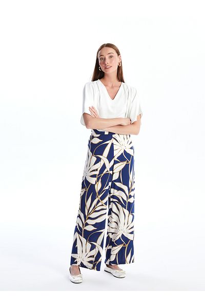 LC Waikiki Patterned Comfortable Patterned Women's Trousers with Elastic Waist