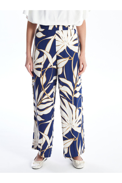 LC Waikiki Vzorované pohodlné vzorované dámské kalhoty s elastickým pasem