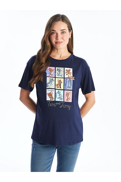 LC Waikiki Tricou de Maternitate Imprimat Tom&Jerry cu Gât Crew - Mânecă Scurtă