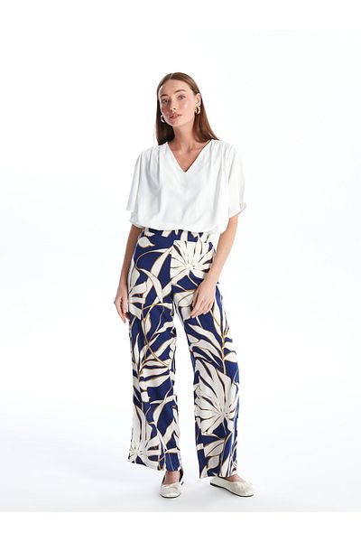 LC Waikiki Patterned Comfortable Patterned Women's Trousers with Elastic Waist