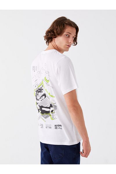 LC Waikiki T-shirt męski z czesanej bawełny z nadrukiem – okrągły dekolt, krótki rękaw