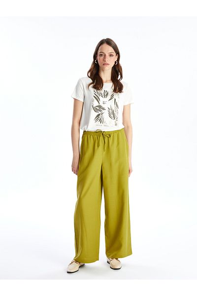 LC Waikiki Linen Blended Women's Straight Trousers with Elastic Waist