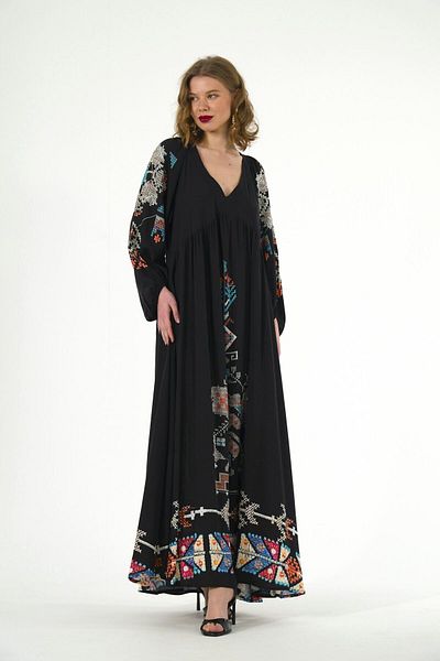 ABBRA Women's Balloon Sleeve Maxi 100% Viscose Summer Dress
