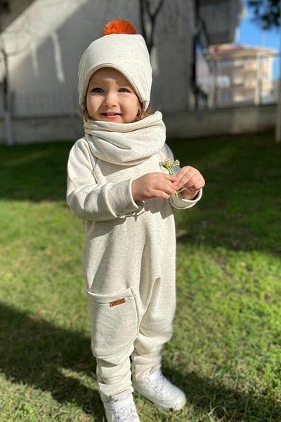 AybiKids Unisex Children's Cream Pompom Set of 3 Jumpsuit