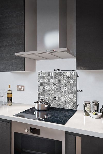 Decorita Protector de spate pentru aragaz din sticla |   Desen în cărbune |   52 cm X 60 cm
