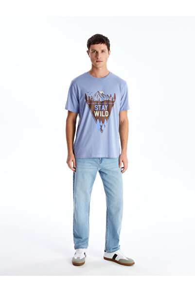 LC Waikiki Ανδρικό χτενισμένο βαμβακερό μπλουζάκι εμπριμέ - Crew neck, κοντό μανίκι