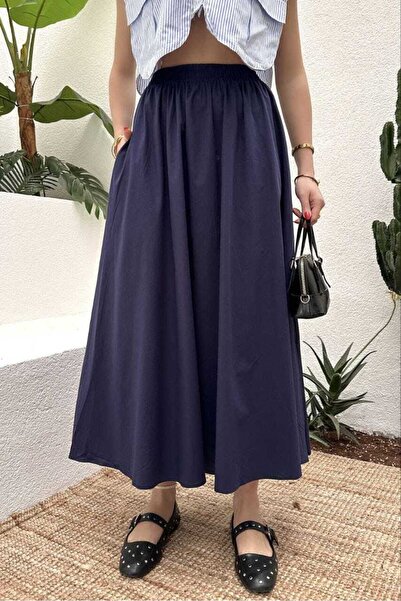 fafitu KİDS Темно-синя жіноча спідниця з високою талією А-силуету з текстурованим салатовим попліном