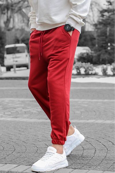 BayBayan Ανδρικό μπορντό παντελόνι Jogger με ελαστικό πόδι με τρία νήματα
